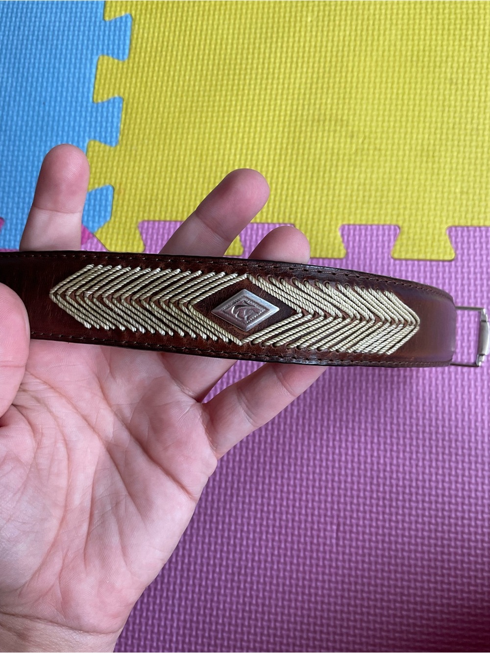 šVintage Genuine Cowhide Leather Embroidered Westernā Feather Belt XL